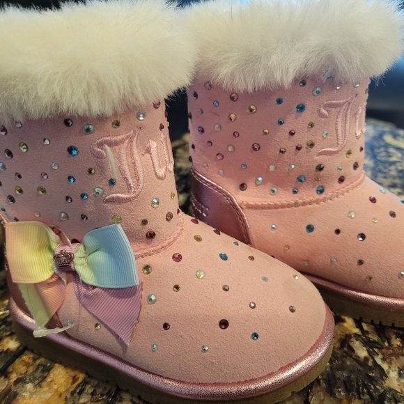 Juicy Couture Pink Fur-Lined Boots with Rhinestones - Picture 1 of 6